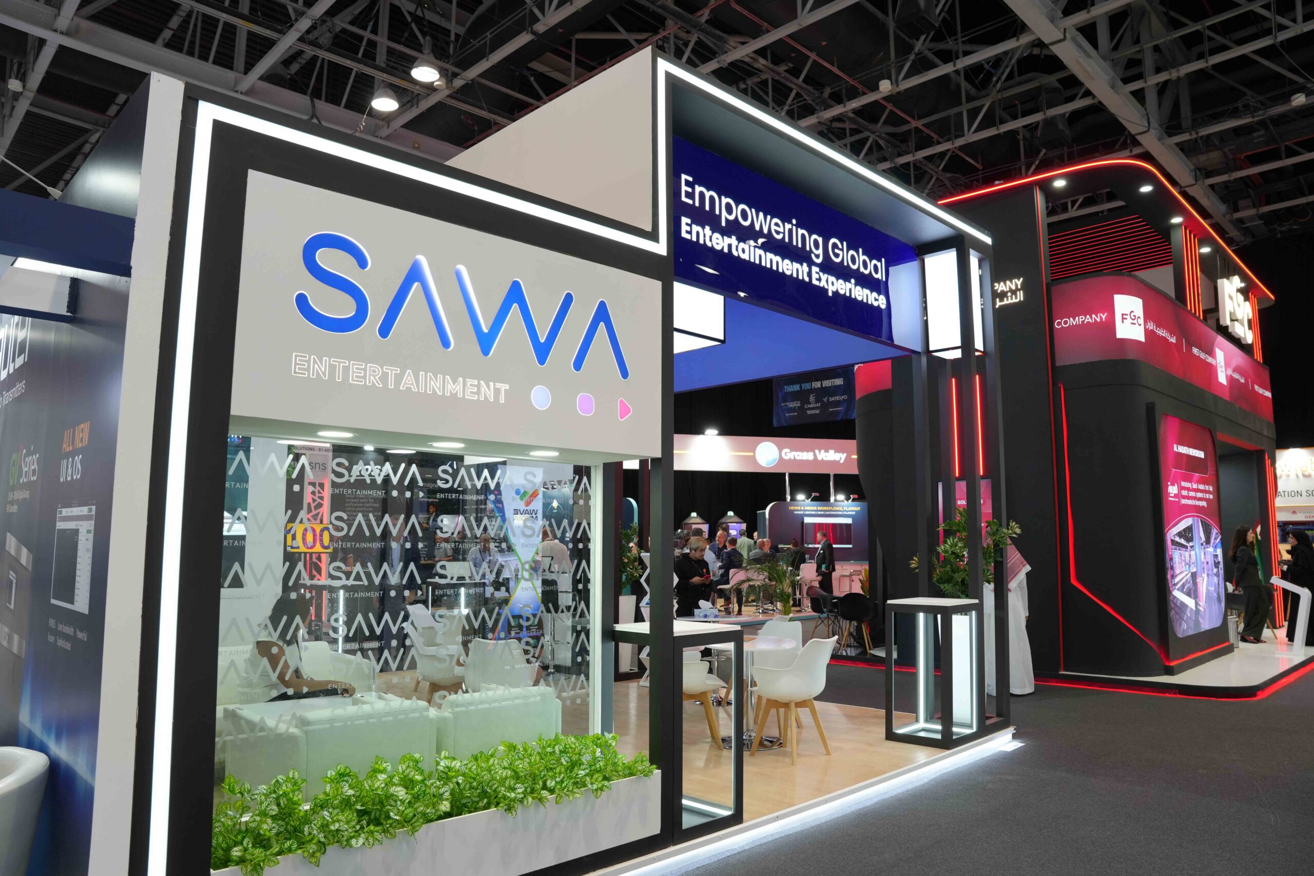 Exterior view of the SAWA Entertainment exhibition stand at CABSAT.